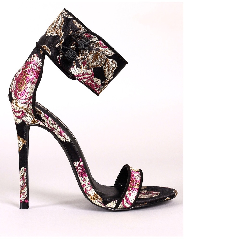 Black Embroidered Heels